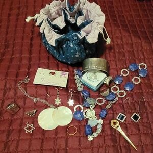 Assorted Jewelry Collection with Blue Pouch